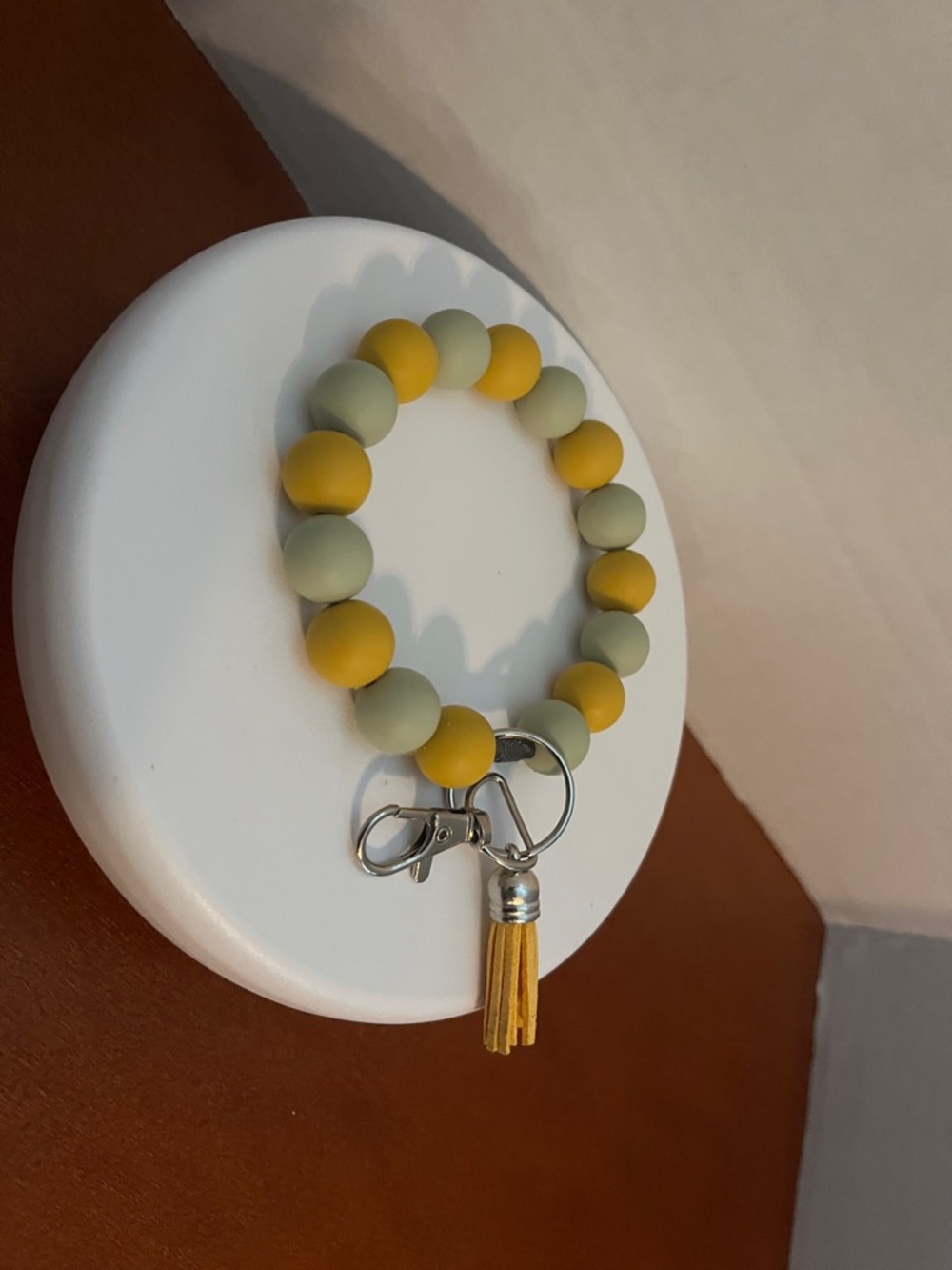 Beaded Wristlet Keychain Bracelet - Yellow & Sage